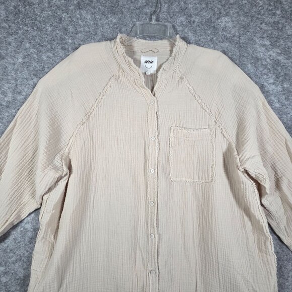 Aerie Gauze Boho Tunic Button Down Distressed Pool To Party Cream Size M - Picture 3 of 10